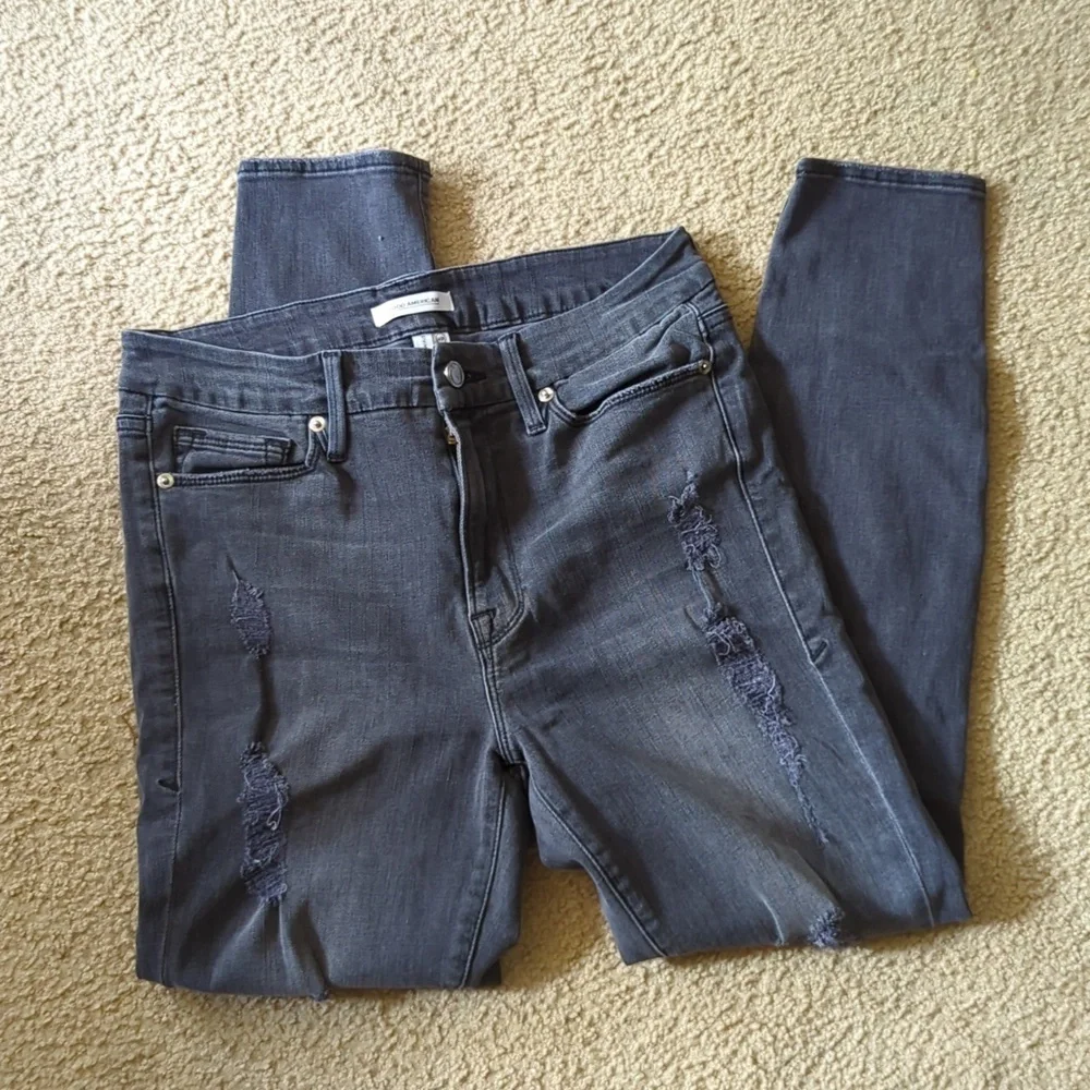 Good American Black Distressed Good Waist Skinny Jeans Size 8/29